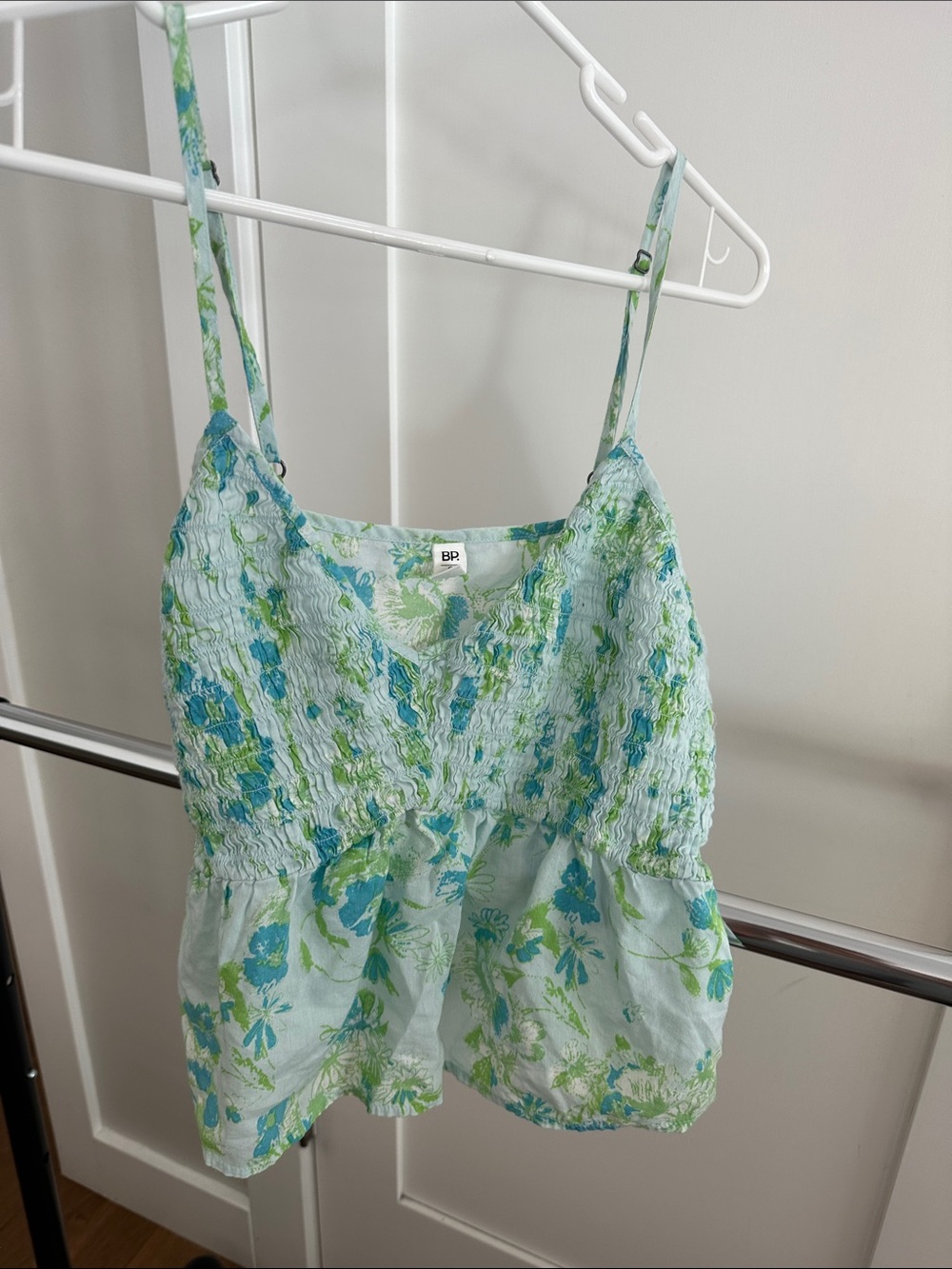 bp Light Blue Floral Smocked Cami with Green Accents